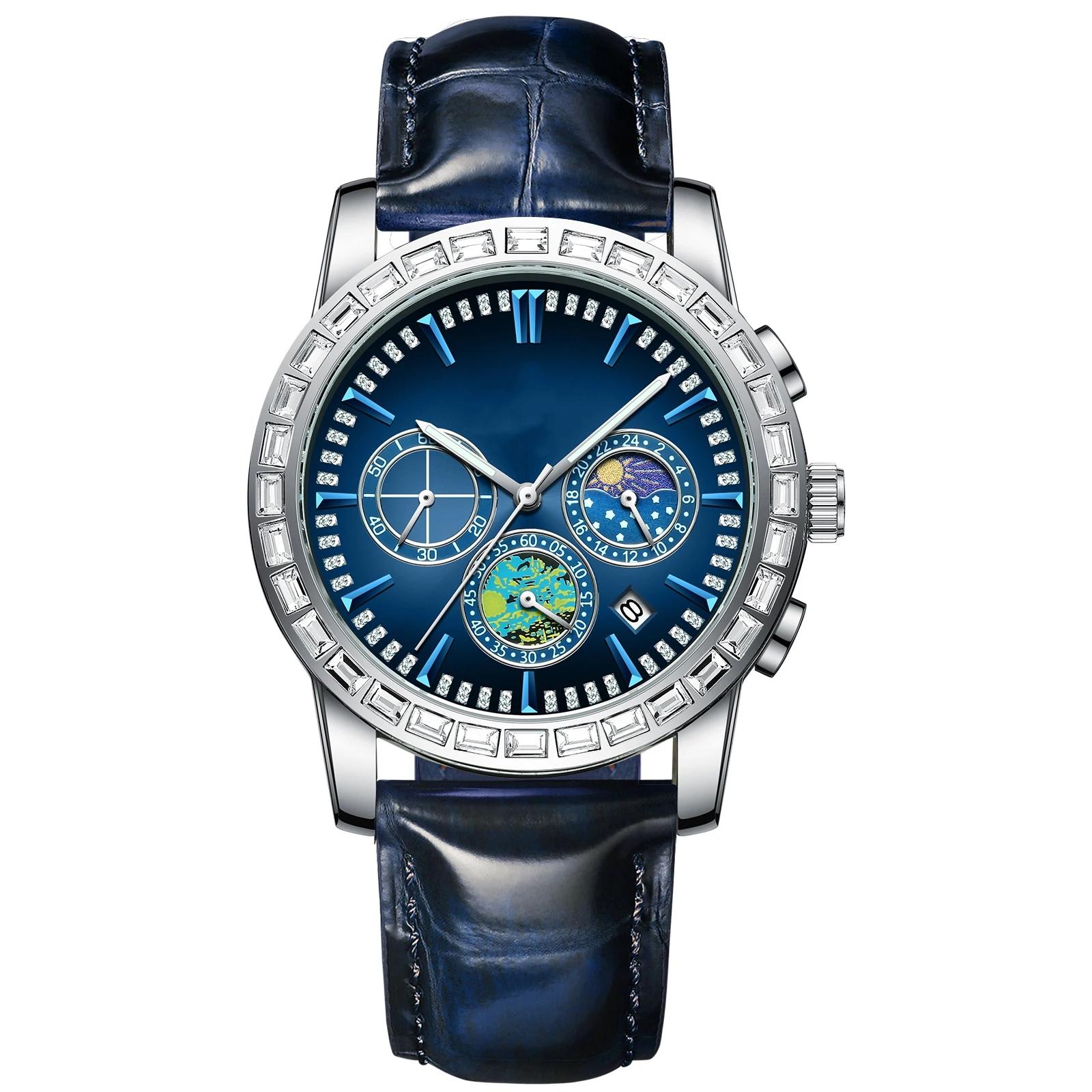 

Мужские часы водонепроницаемые хронограф светящиеся мужские наручные часы кожаные кварцевые часы с датой повседневные часы