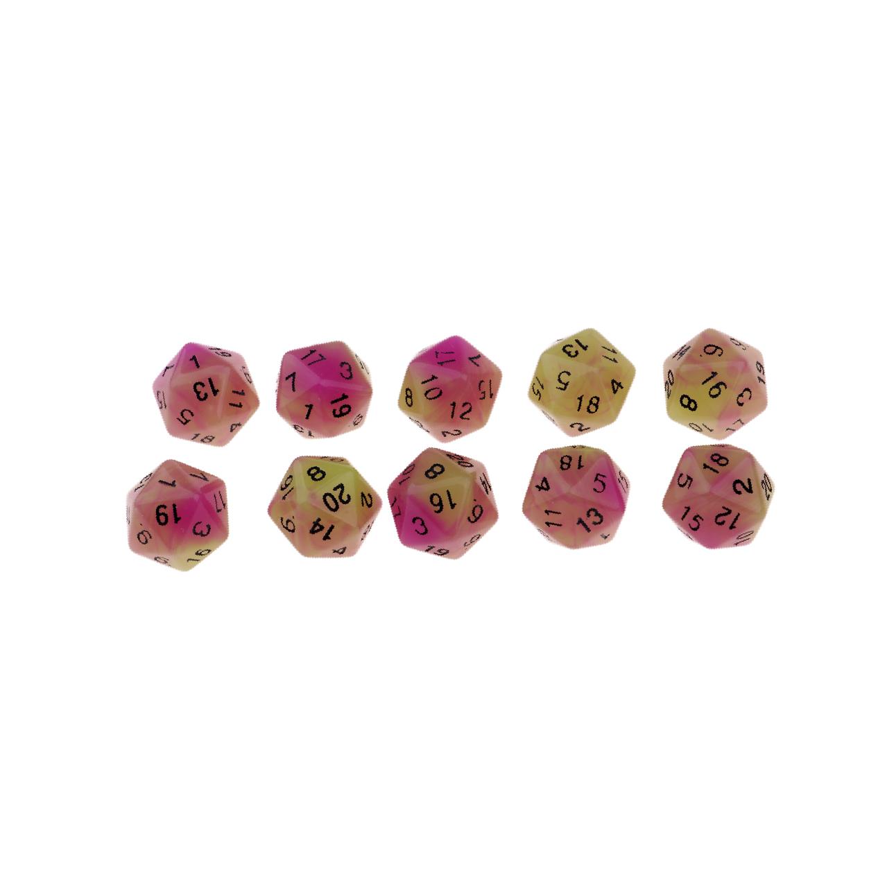 

10 шт. светящихся многогранных игральных костей D20, набор из серебристых игральных костей для игры D&D TRPG