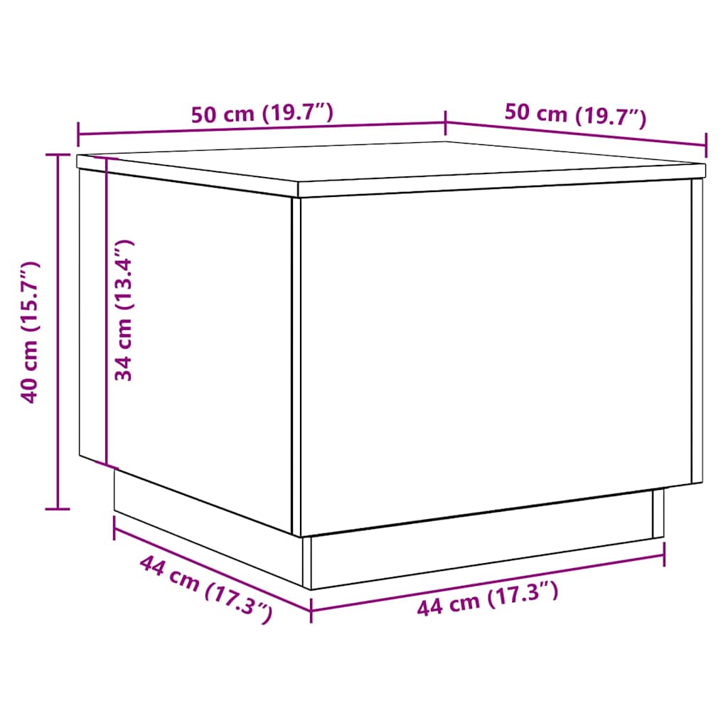 Coffee Table with LED Lights Black Oak Look 50 X 50 X 40 Cm