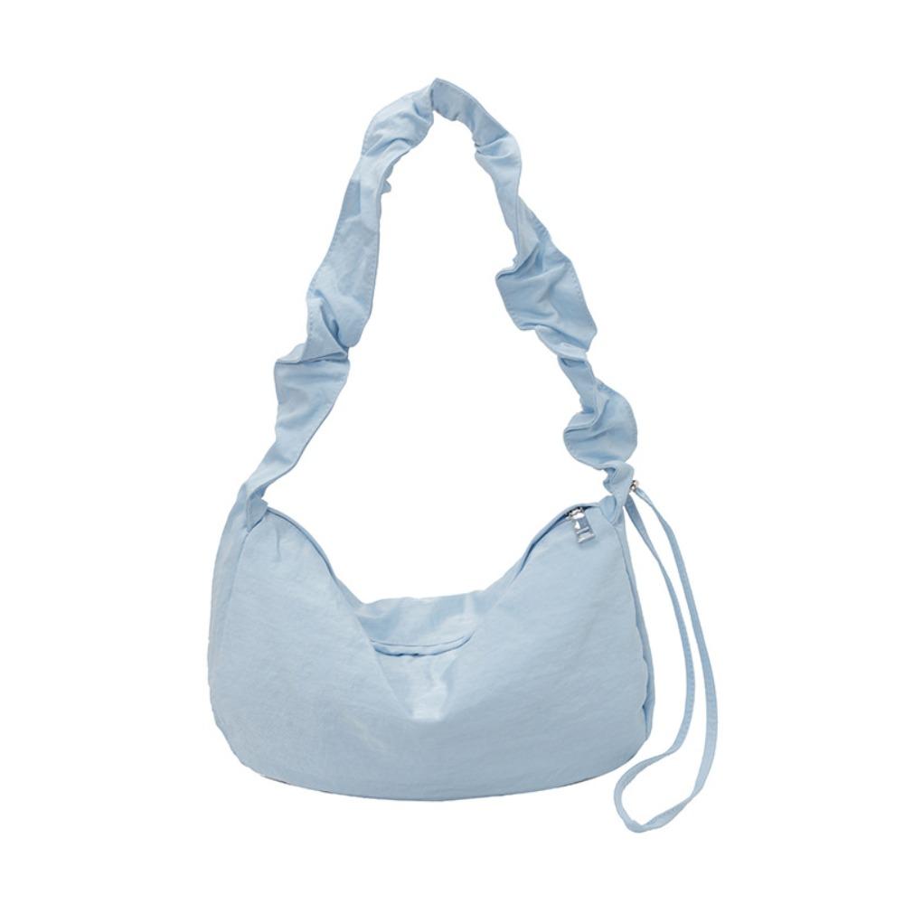 Korean Style Nylon Crossbody Bag Lightweight Large Capacity Pleated Shoulder Bag Solid Color Handbag Canvas Dumpling Bag Daily