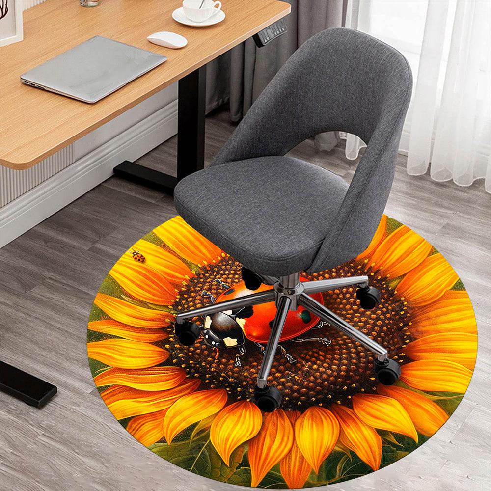 1 Stück Marienkäfer Sonnenblume Büro Runder Teppich, Unter Bürostühlen Schlafzimmer Wohnzimmer Heimdekoration, Teppich für Büro -1110047