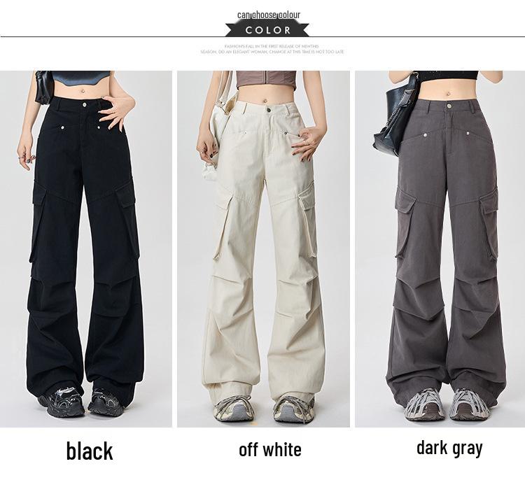 Women's Retro Multi-pocket Cargo Flare Pants - Cool, Loose Streetwear Pleated Style