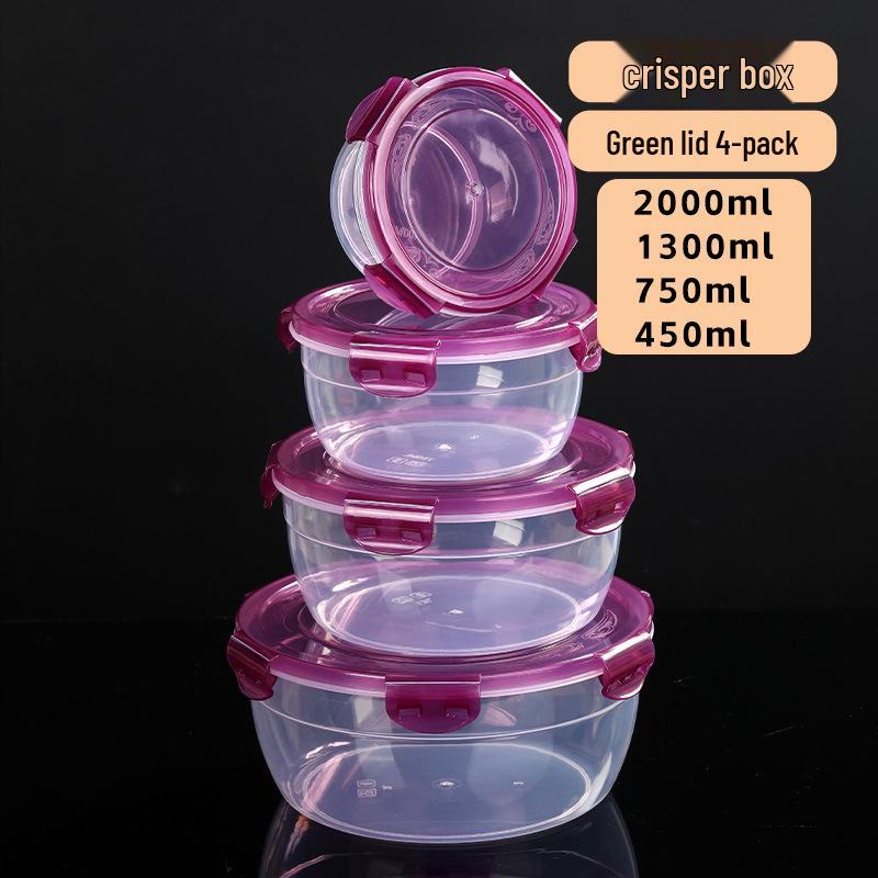 Clear Round Airtight Bowl Set - 4 Large, Thickened Fresh-keeping Containers with Lids for Kitchen or Office.