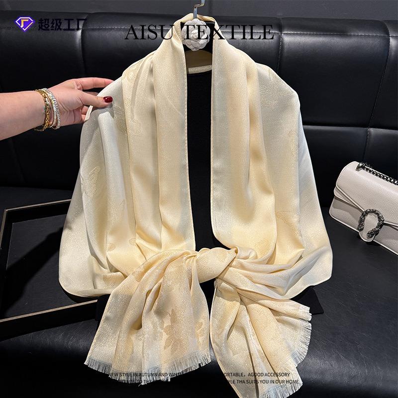 New Spring and Summer Silver Silk Shawl Outer Silk Scarf High Fashion Long Scarf Shawl Beach Scarf Scarf