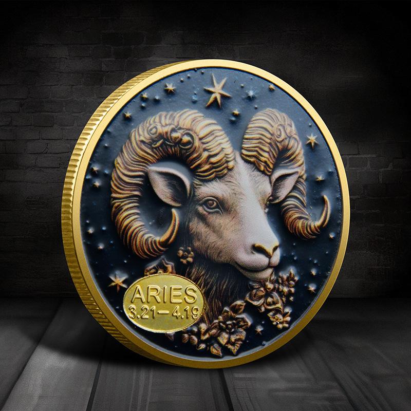 Evropské a americké zodiacové pamětní mince, mince osázené diamanty, Tarot přání pro Slunečního boha, zlaté a stříbrné mince, ozdoby