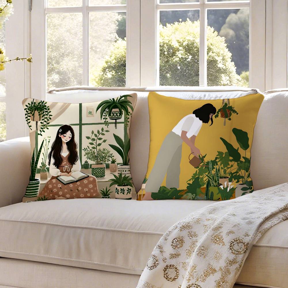 Blumen P-Pflanze G-Mädchen Kissenbezug Milbenschutz Kissenbezug Verdeckter Reißverschluss Seidiger Kurzplüsch Sofakissenbezug