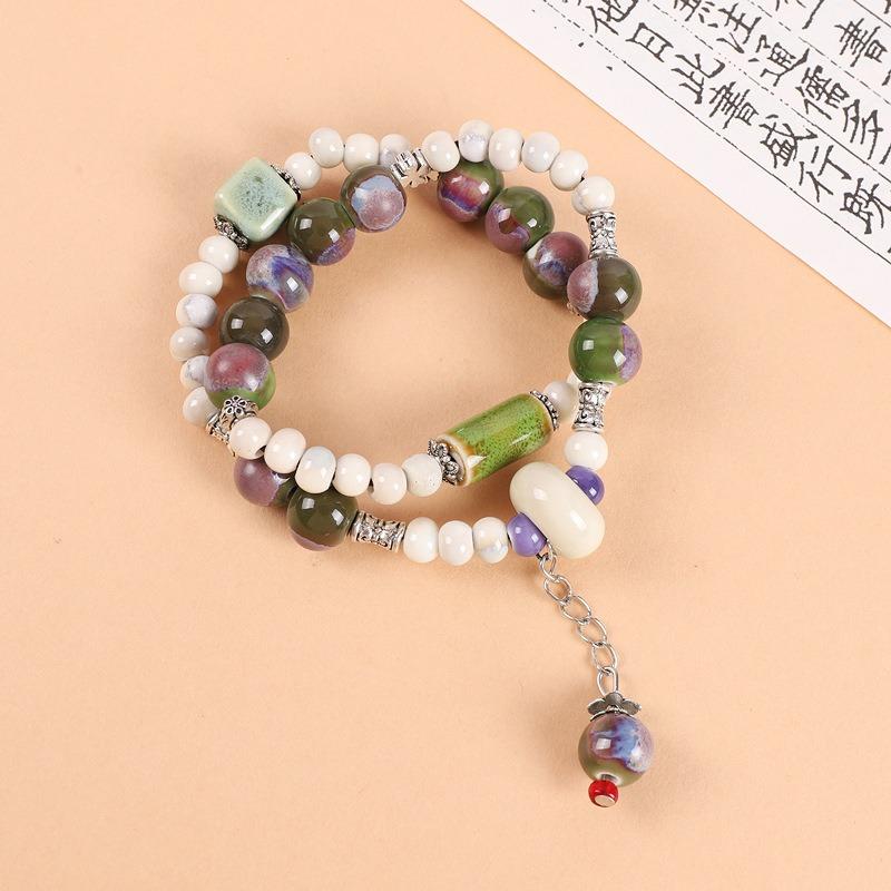 Double-layer stacked ceramic beaded bracelet men's and women's retro literary niche bracelet accessories