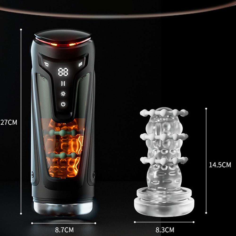 3 In 1 Hands-Free Male Masturbator with 9 Vibration Modes, 8 Insertion Modes and Heated 3D Textured Tunnel Adult Toys and Games