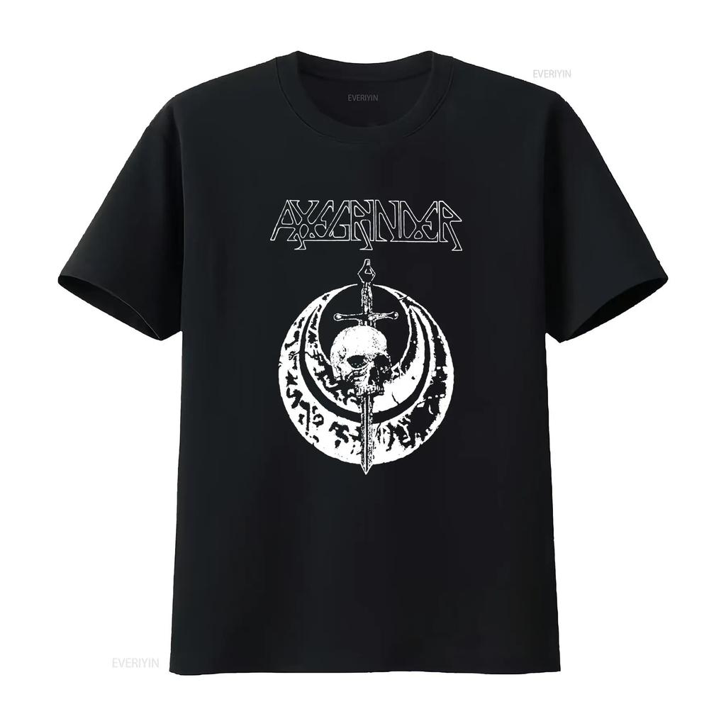 AXEGRINDER Skull Sword Print T Shirt Gothic Rock Punk Style Vintage Washed Unisex Graphic Slightly Versatile Designer Clothes