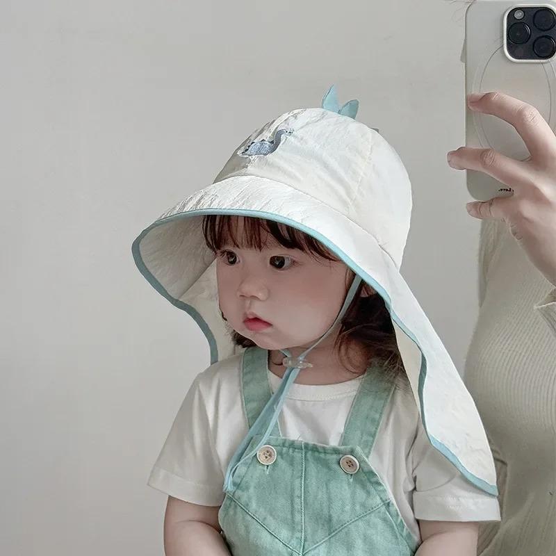 UV Protection Hat Baby Hat Beach Accessories Boys and Girls Sun Protection Wide Brim Sunshade Shoulder Cover Breathable Sun Hat