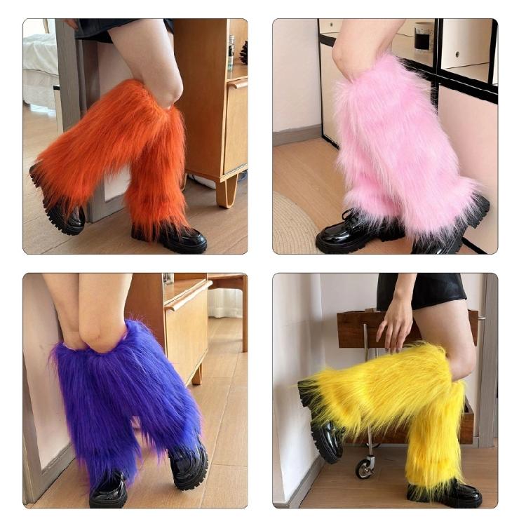 Fashionable Fuzzy Leg Warmers Plush Boot Cuffs Toppers Footless Socks Rainbow Colorful Leg Gaiters for Costume Parties