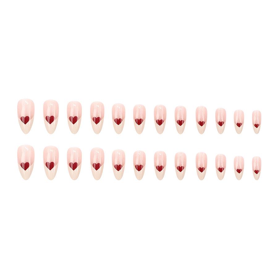 French Almond Heart 24-Piece Nail Stickers: Elegant & Simple Design