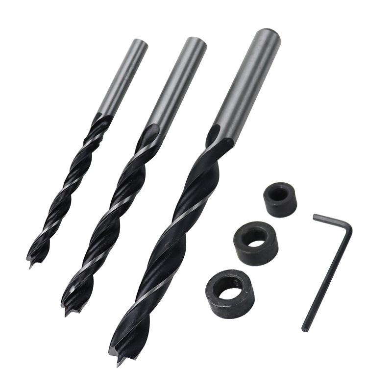 Woodworking Twist Drill Bit Set: 2-12mm Three-Point Bits W/ Depth Stop for Wood Board Hole Drilling