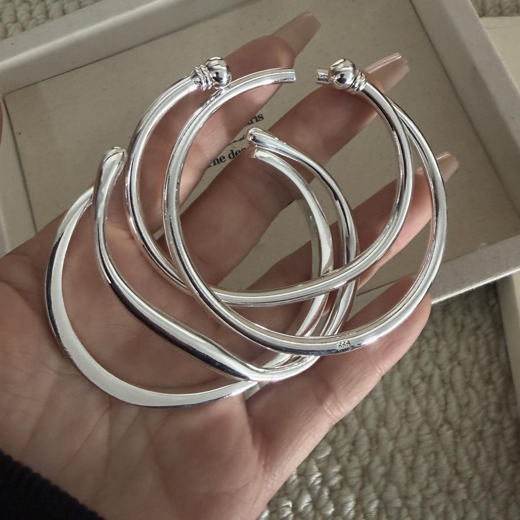 100% Solid 925 Sterling Silver Retro Bracelet for Women Men Vintage Handmade Narrow Simple Wave Bracelet Birthday Gift