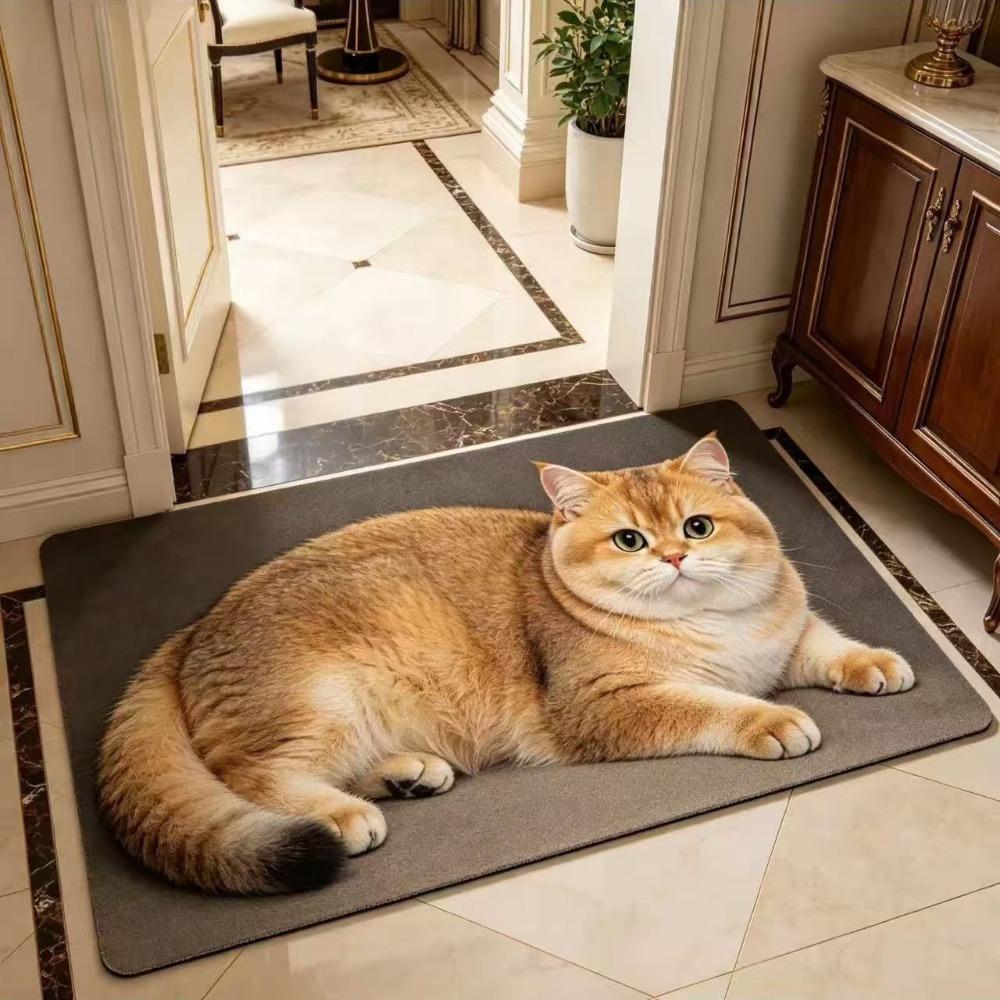 Absorbent Entryway Rug Cat Printed Home Floor Mat Cute Diatomite Door Mat Porch