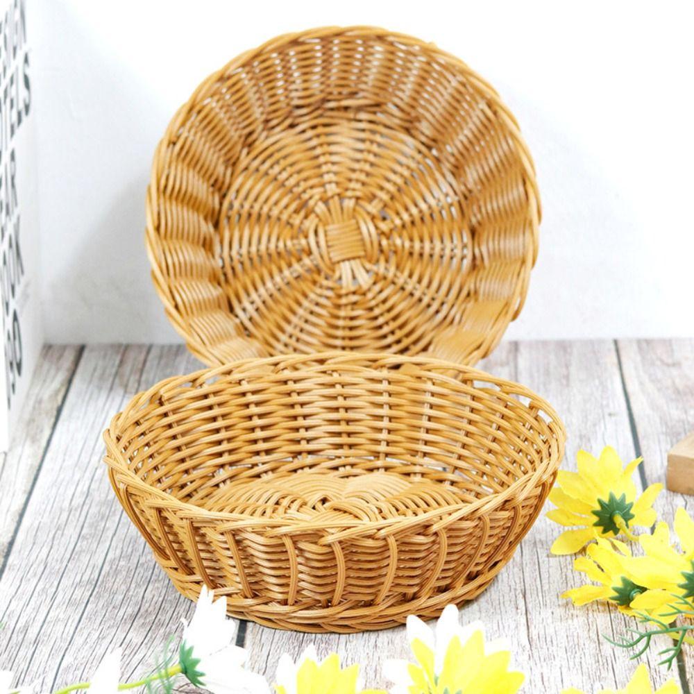 Hardness Rattan Woven Serving Baskets Handwoven Household Bread Fruit Vegetables Basket 7 Styles