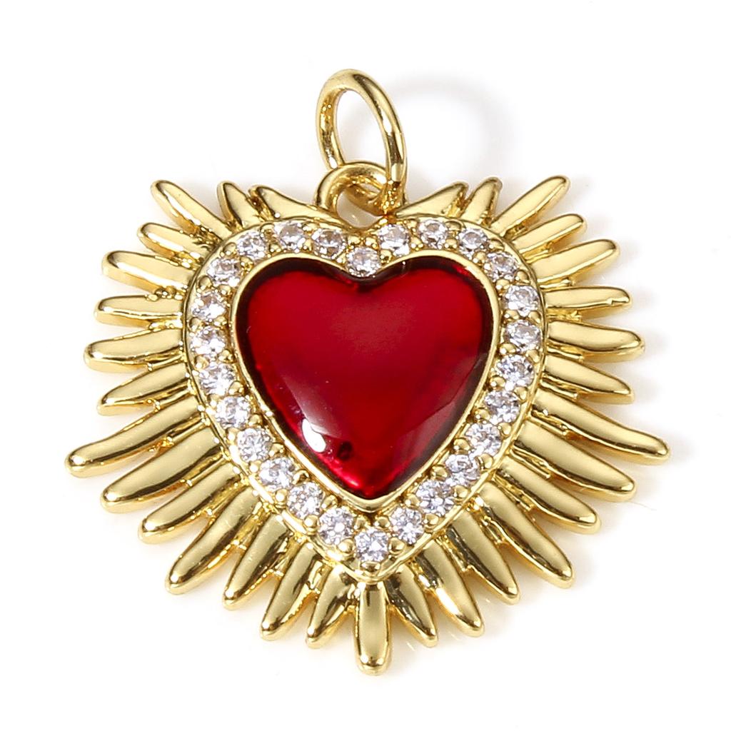 1 Stück Klassische Rote Religiöse Herz-Anhänger Für Schmuckherstellung Goldfarbe Ex Voto Anhänger Klare Kubische Zirkonia Halskette DIY