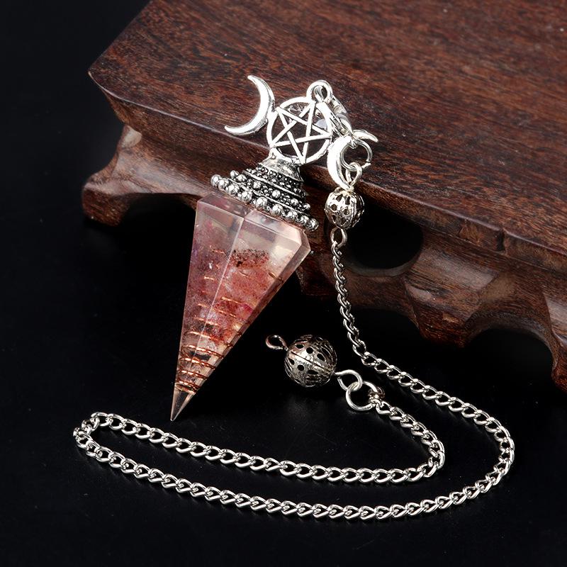 1690 Three-Phase Moon Seven Chakra Stone Resin Hexagonal Crystal Pendant Pendulum Cross-Border Jewelry