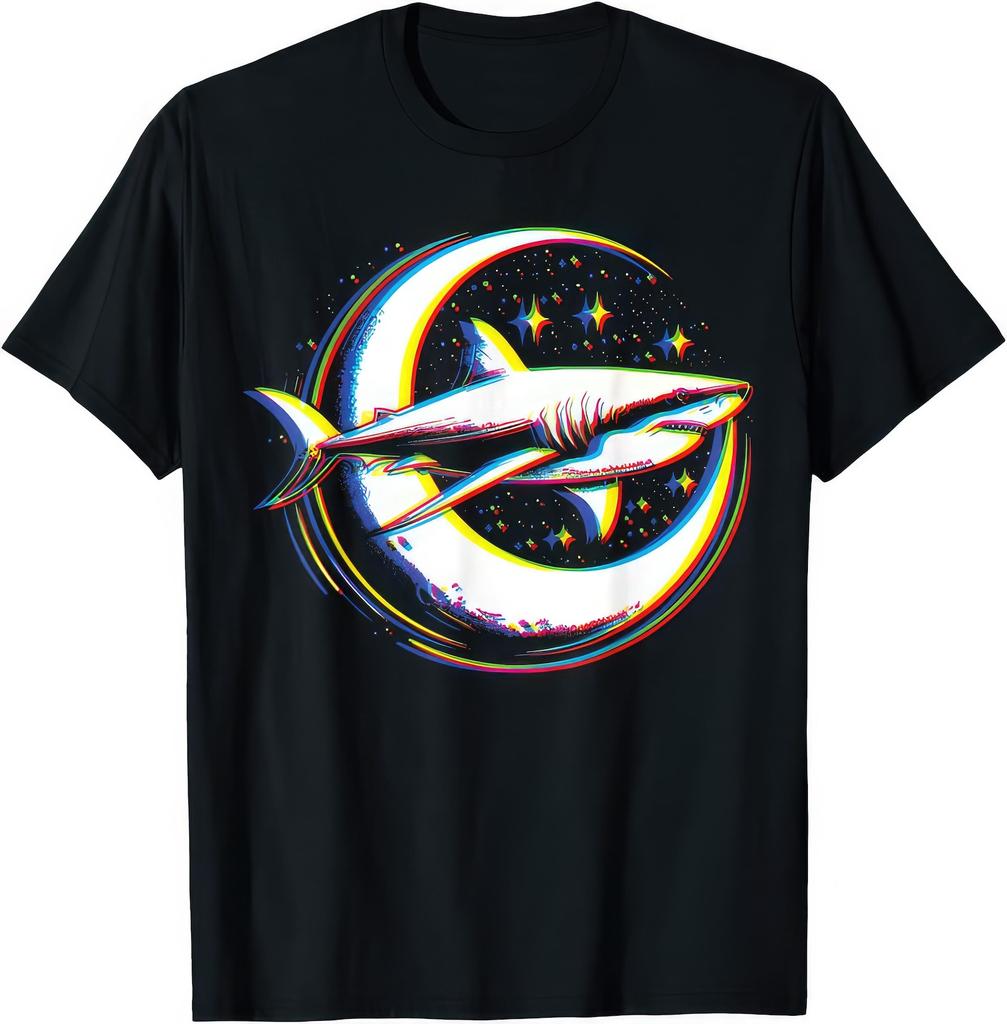 Cosmic Shark In Front Of Moon Supernatural Visual Space T shirt