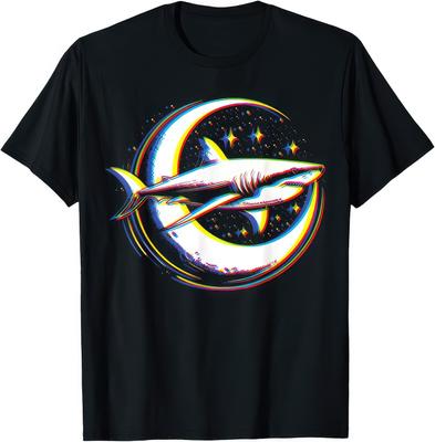 Cosmic Shark In Front Of Moon Supernatural Visual Space T Shirt