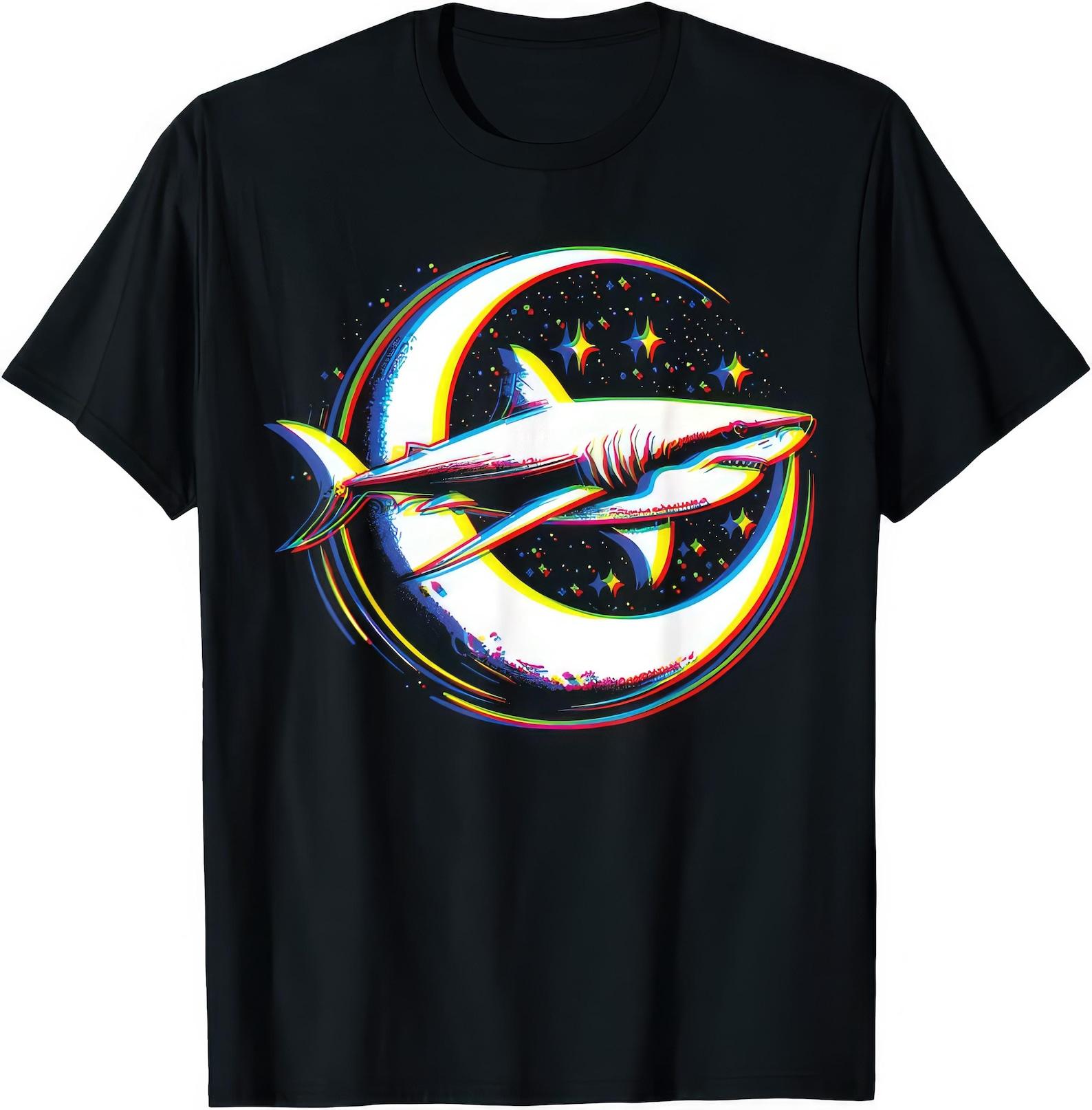 Cosmic Shark In Front Of Moon Supernatural Visual Space T shirt S