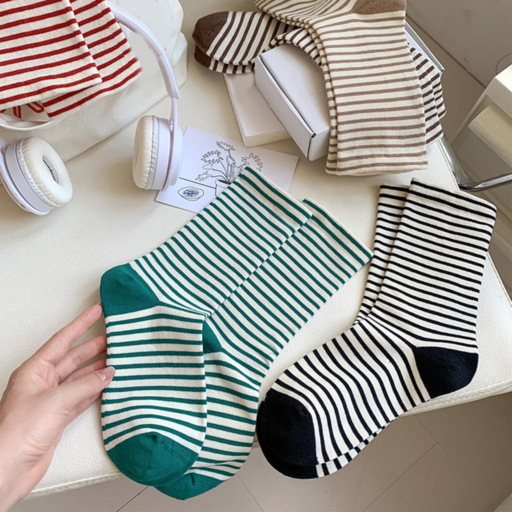 Japanese Fashion Striped Socks Women College Style School Girls Crew Socks Casual Harajuku Streetwear Middle Tube Socks