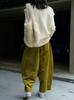 Japanese Lazy Style Curved Corduroy Wide-Leg Pants - Women's Elastic Waist, Loose Fit, Slimming Design