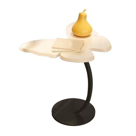 C-Shaped End Table with Wooden Butterfly Tabletop Modern Coffee Table with Metal Frame Home Office Living Room Bedroom Sofa Couch Small Side Table