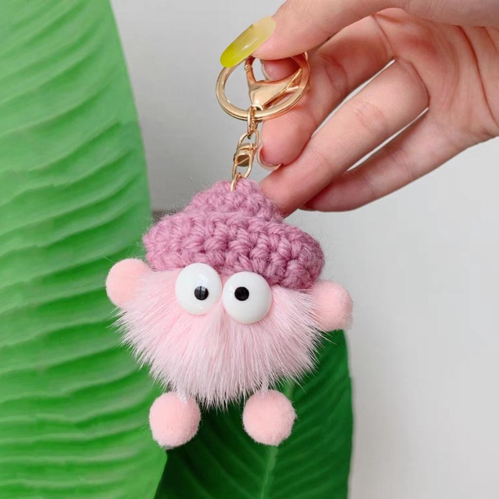 New Cute Mink Fur Lanyard Briquettes Keychain Car KeyRing Pendant Plush School Bag Pendant Gift Kawaii Backpack Keychains