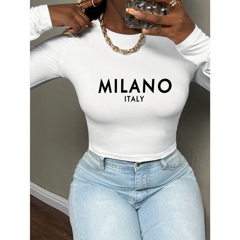 

Spring & Fall Winter Fashion New Sweet and Spicy Style Knitting Print round Neck Silm Short-Sleeved T-shirt European Station Best Selling White XS