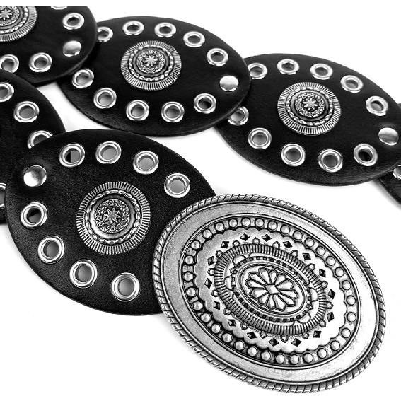 Wide Disc Belt for Women - PU Leather Western Cowboy Cowgirl Waist Belts