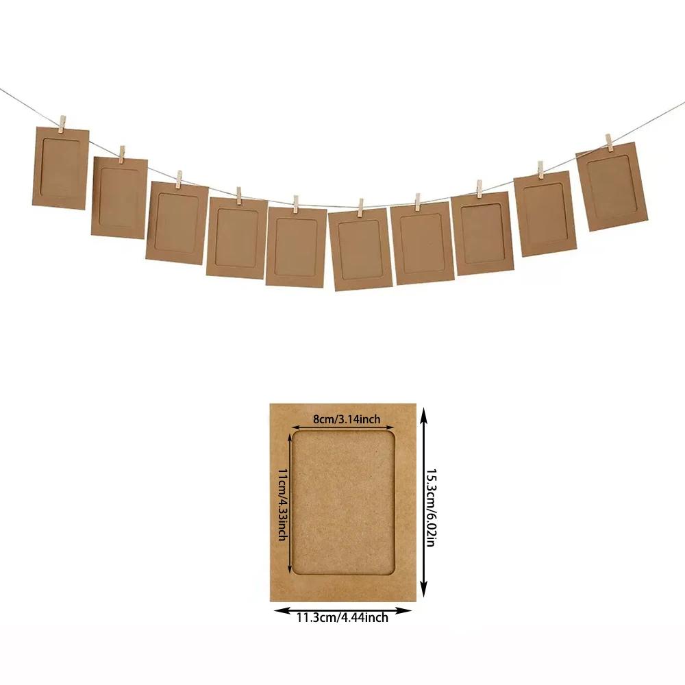 Runtow 10pcs Paper Frame with Clips ,Diy Photo Frames Hanging ,Wedding Valentine's Day Anniversary Birthday Party Flag