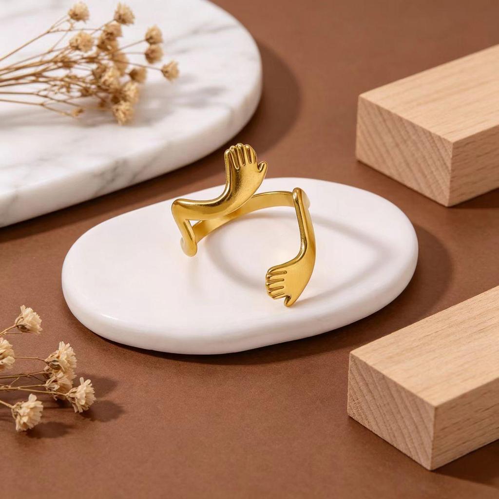 Zweifarbiger geometrischer offener Ring in Gold & Silber - Titanstahl Europäischer/Amerikanischer Stil