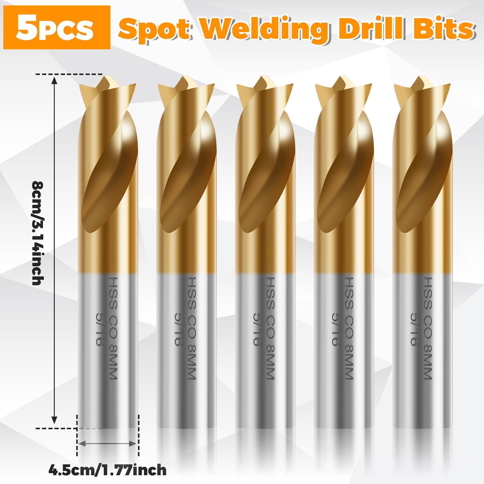 

5 Pcs Spot Weld Drill Bit Set High Speed Steel Spot Weld Cutter Easy to Use Drill Bit Set for Car Maintenance Steel Aluminum gold 8mm 5pc