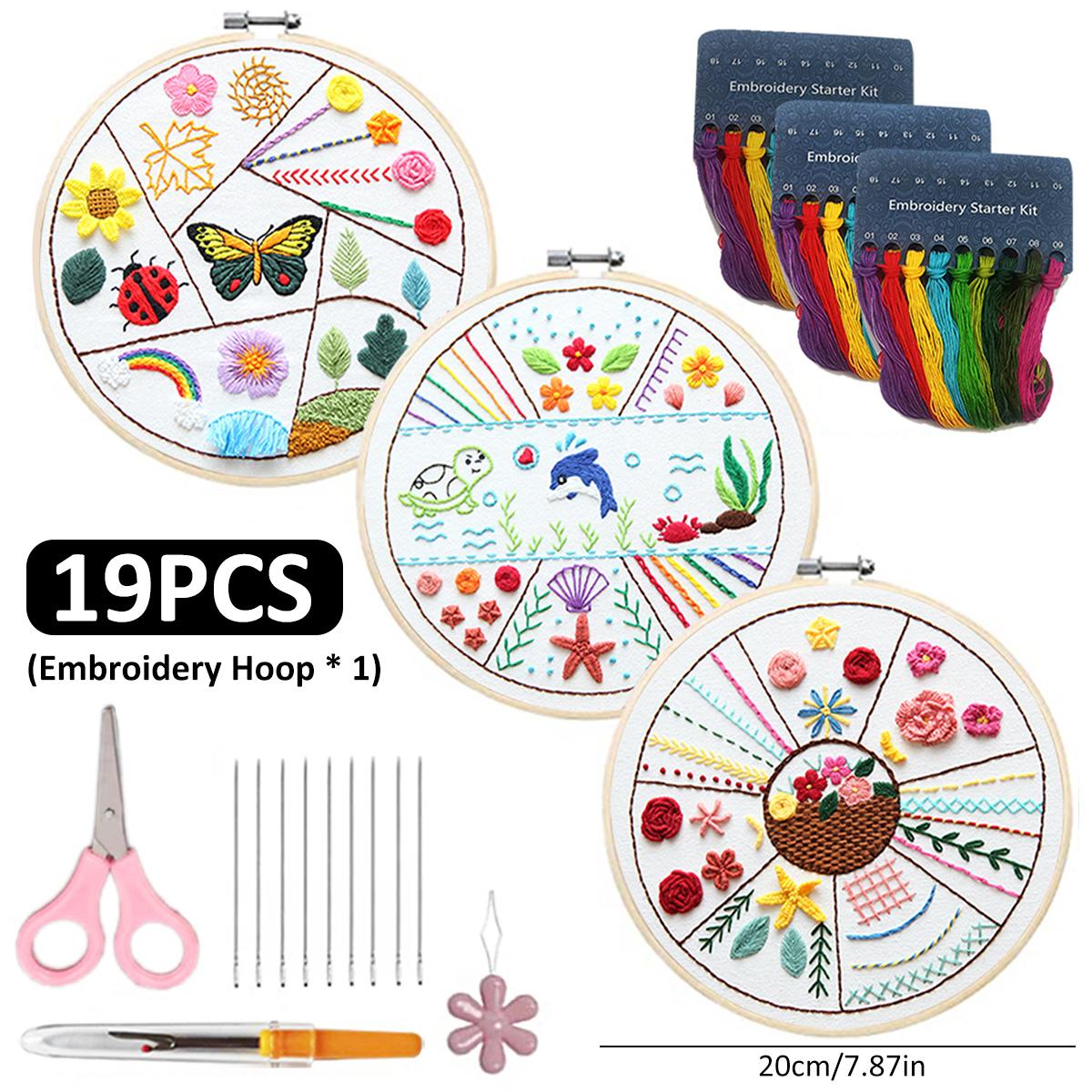 Embroidery Starter Kit Classic Embroidery Stitches Practice DIY Needlework Craft for Adult Beginner Embroidery Bag Stitches Kit