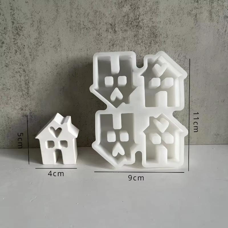 Epoxy Mold Love House Table Decor 4 Even Chimney Small House Molds DIY Castle Chocolate Silicone Mold Cake Decoration Gypsum