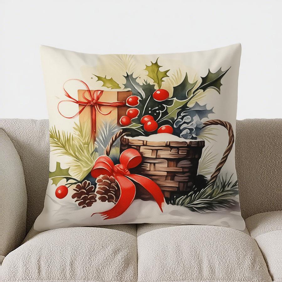 Home Decor Festive Berries And Greenery Decorative Pillow Pattern Cushion Cover Suitable For Sofa Bedroom Car Pillow Cover