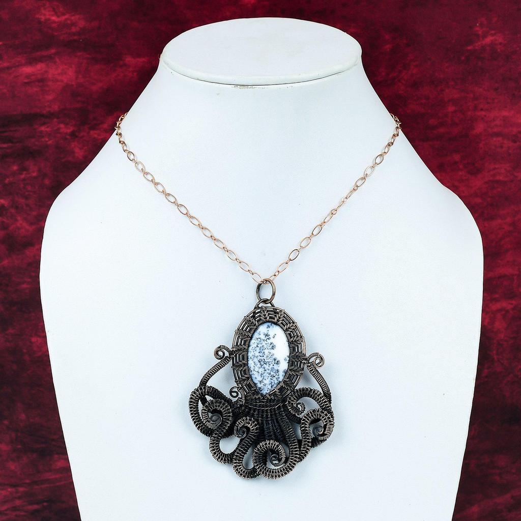 Dendrite Opal Pendant Copper Wire Wrapped Pendant Handmade Octopus Pendant Dendrite Opal Jewelry Gemstone Pendant Copper Jewelry For Gifts