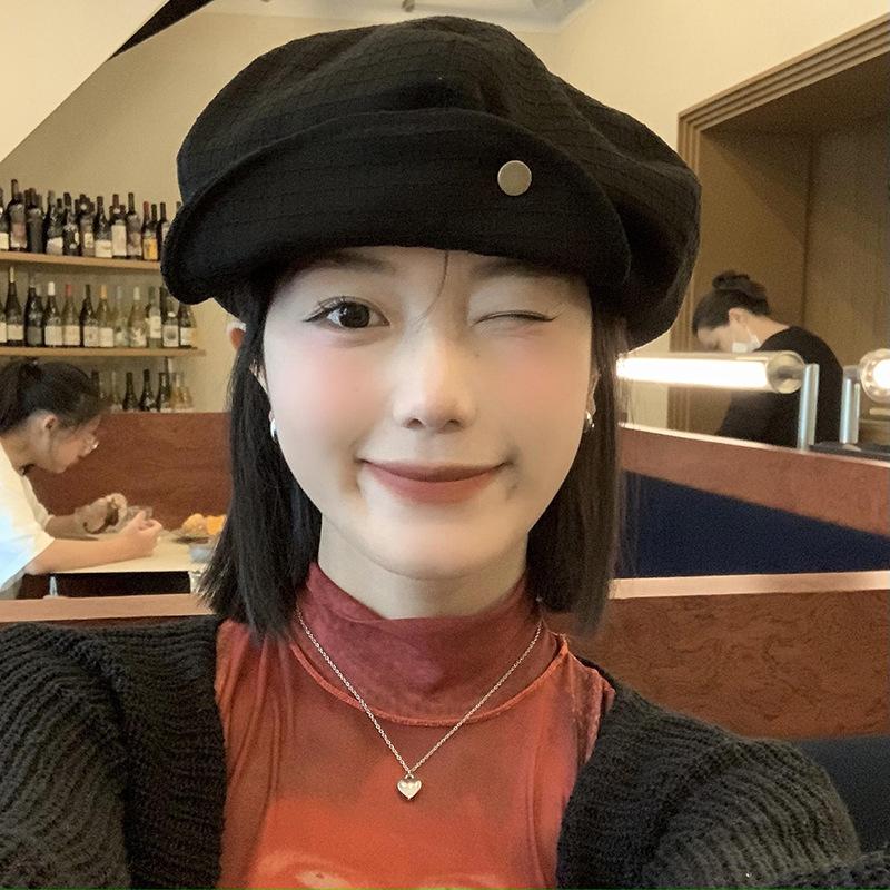 Autumn And Winter Versatile Korean Version Flanged Black Beret Female Face Small Bud Painter Hat Big Head Circumference Literary Hat