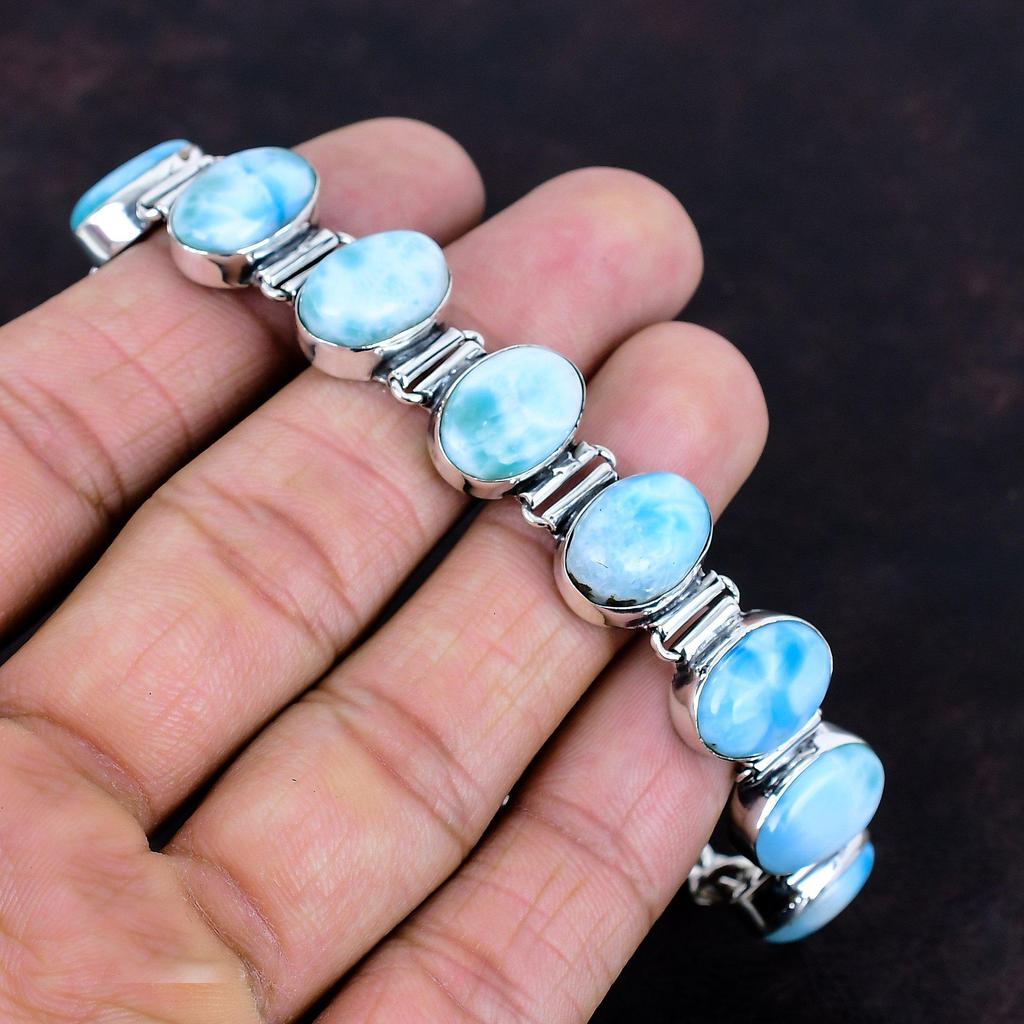 Larimar Bracelet Gemstone Bracelet Elegant Jewelry 925 Sterling Silver Bracelet Adjustable Chain Bracelet Handmade Bracelet Engagement Gifts