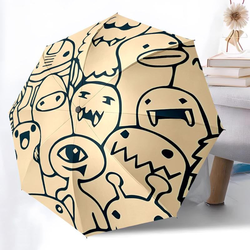 1pc Cartoon Characters Automatic Folding Umbrella - Compact 8-Rib Design, Durable Plastic & Iron, Lightweight for Outdoor Daily Use057