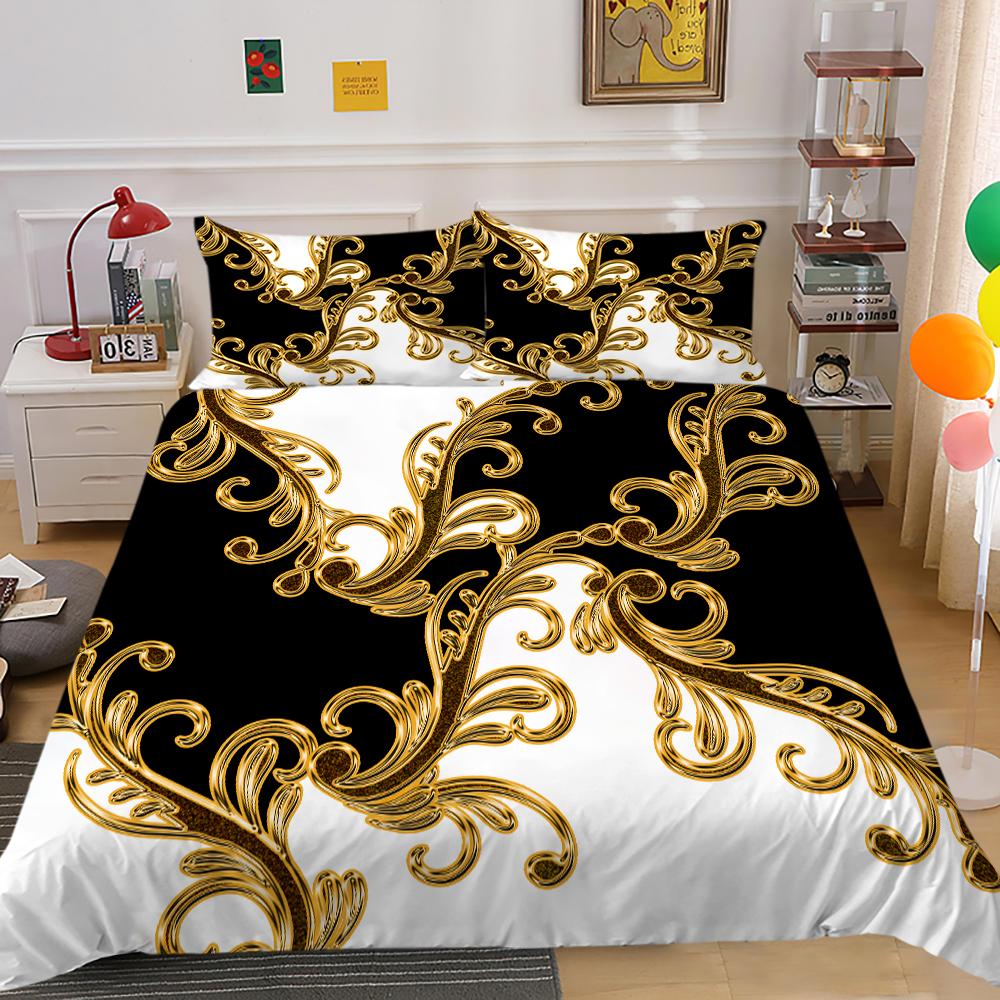 Gold Duvet Cover Gold Pattern 3D Luxury Printed Quilt Cover King Size Bed Suitable for Teens Adults Polyester Bedding Set