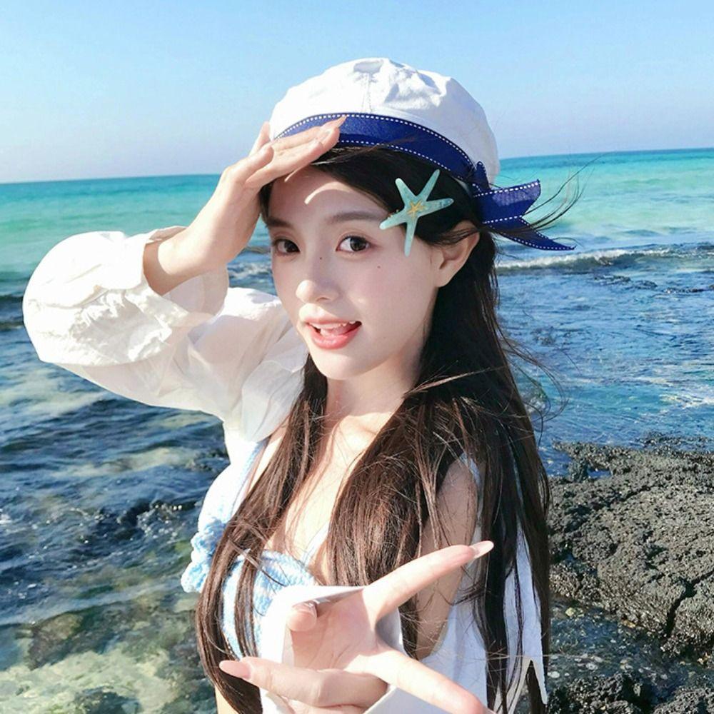 Sweet White Sailor Hat Korean Style Octagonal Cap Casual Painter Hat Spring Summer