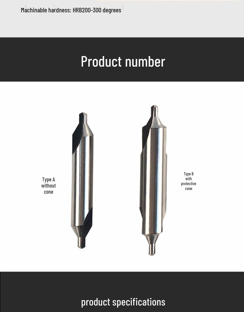 60° Titanium-Plated Spiral Flute Center Drill, Type A (No Pilot) & Type B (With Pilot)