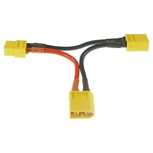 Cable Adaptador Serie XT60 para 2 Baterías LiPo | Amplificador de Voltaje, Conector Macho a Hembra | Para Modelos RC, Silicona, Rojo Amarillo Negro, Plástico