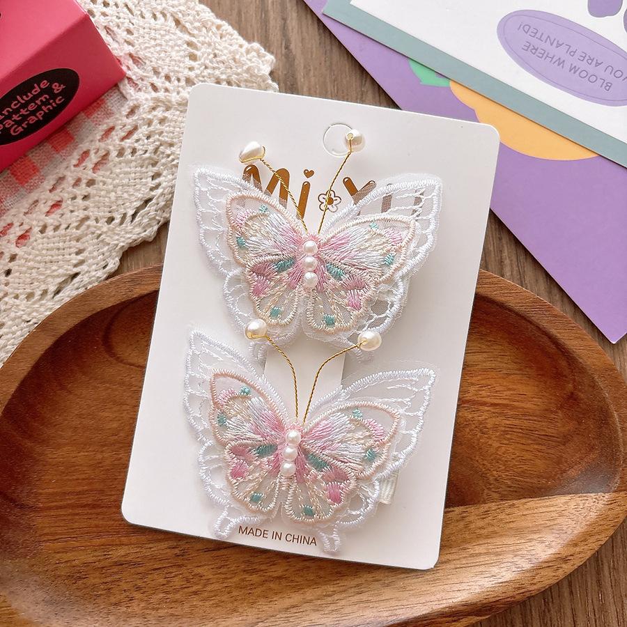 2 Stück Neue Stickerei Perle Schmetterling Mädchen Haarnadeln Kinder Kopfschmuck Haarspange Haarclips Haarspangen Haarschmuck