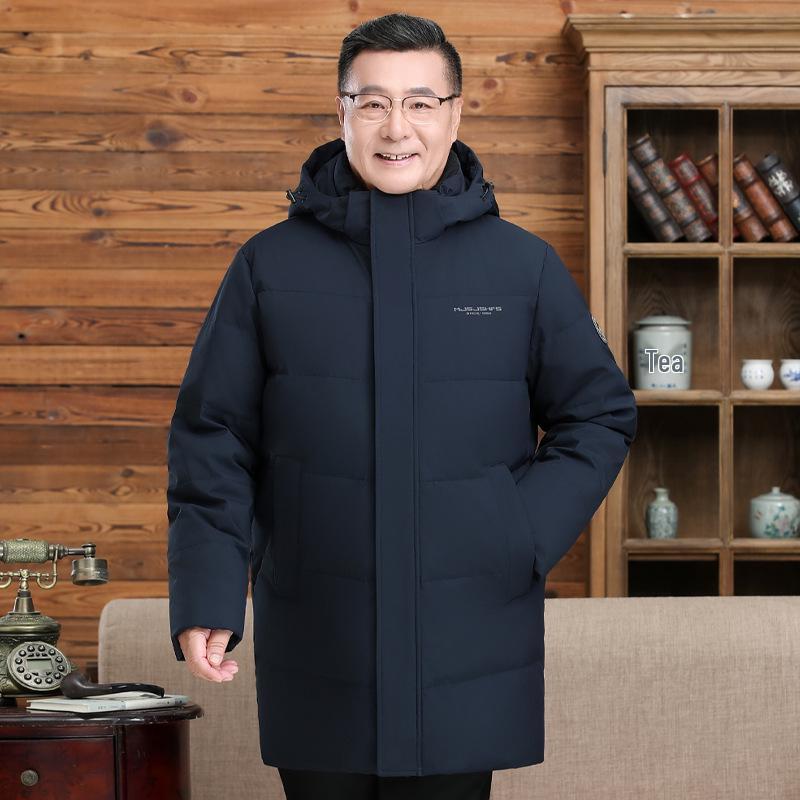 2025 Men's Mid-Length Down Jacket: Thickened White Duck Down, Business Casual, Winter Outerwear for Middle-Aged and Elderly.