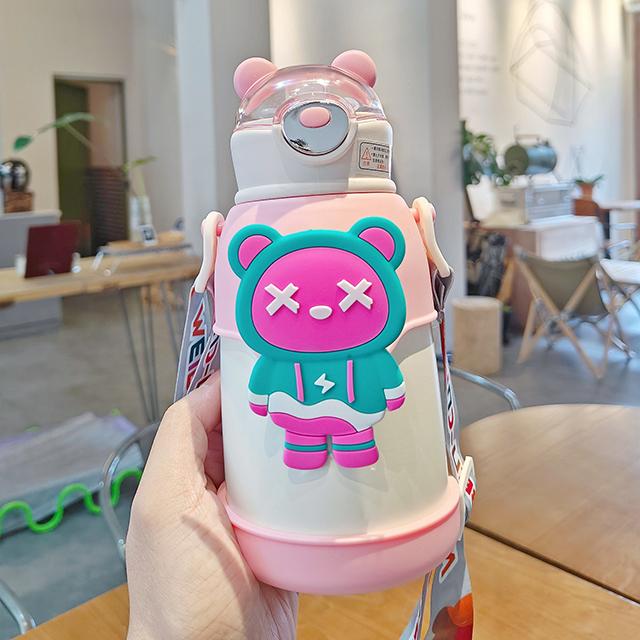 Kawaii Barevný Medvěd Brčko Termoska Dětská Nerezová Vakuově Izolovaná Láhev na Vodu Škola Mateřská Školka Termoska