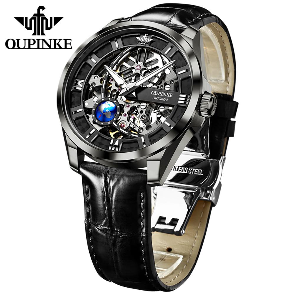 OUPINKE Men's Watch Automatic Mechanical Watch Hollow Business Waterproof Mechanical High-end Watch