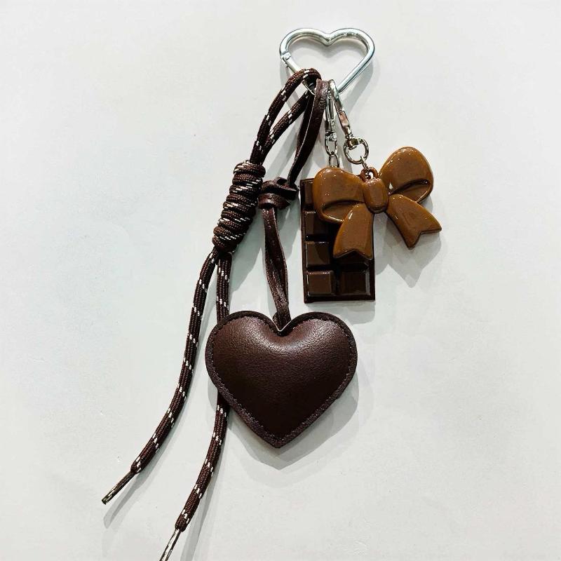 Fashionable Retro Bow Heart Bag Charm Y2K Ins Style Woven Rope Keychain Pendant Girly Trendy Car Key Holder Gifts